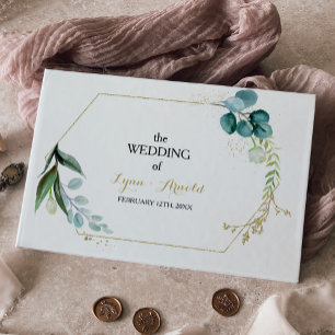 Livro De Visitas Casamento Eucalipto Dourado e Verde
