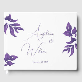 Livro De Visitas Casamento Eucalyptus Roxo Elegante Script Plum