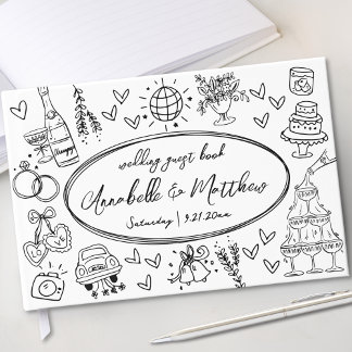 Livro De Visitas Casamento Excêntrico e Caprichoso Desenhado à Mão