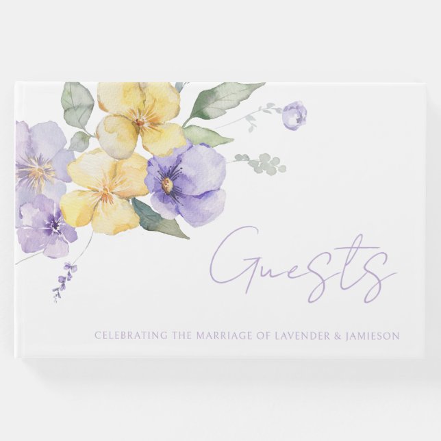 Livro De Visitas Casamento Floral Amarelo-lavanda Roxo-Sol (Frente)