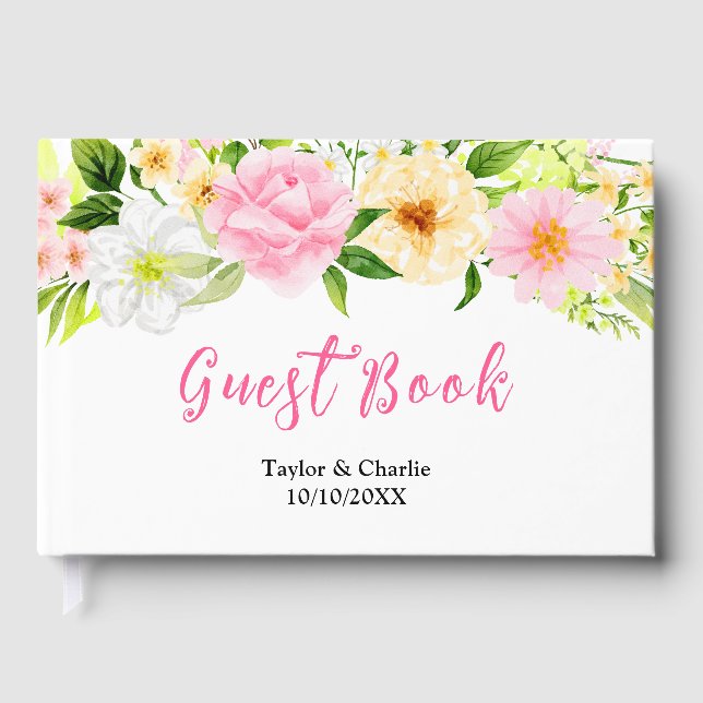 Livro De Visitas Casamento Floral Amarelo-Rosa de Verão (Frente)