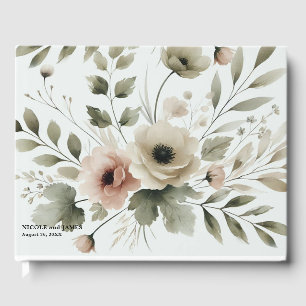 Livro De Visitas Casamento Floral Aquarela Verde Oliva Caqui