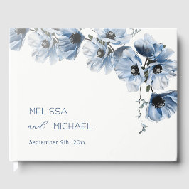 Livro De Visitas Casamento Floral Artístico Azul