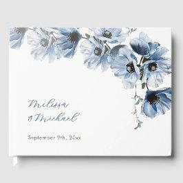 Livro De Visitas Casamento Floral Artístico Azul