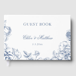 Livro De Visitas Casamento Floral Azul Clássico Elegante