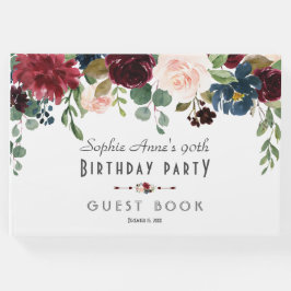 Livro De Visitas Casamento Floral Azul com Marinho Borgonha Única