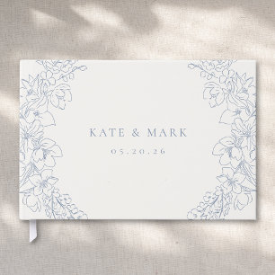 Livro De Visitas Casamento Floral Azul Delicado