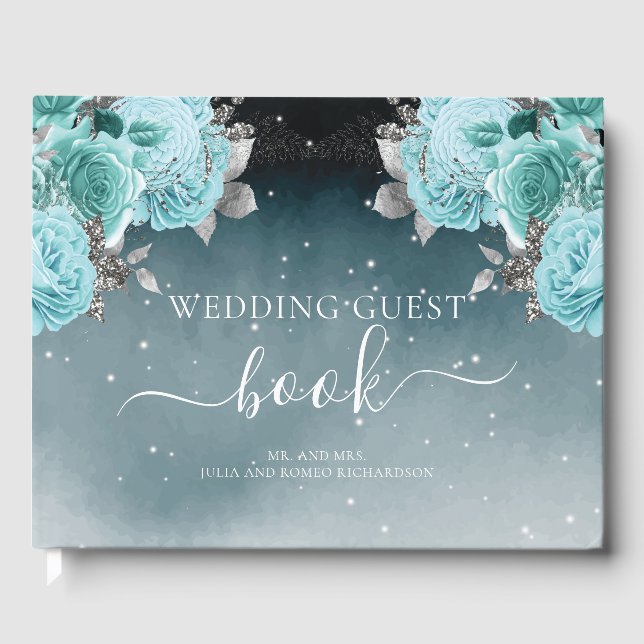 Livro De Visitas Casamento Floral Azul Luxury Dusty (Frente)