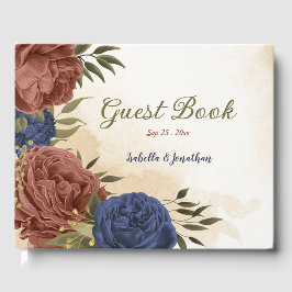 Livro De Visitas casamento floral azul-marinho de terracotta