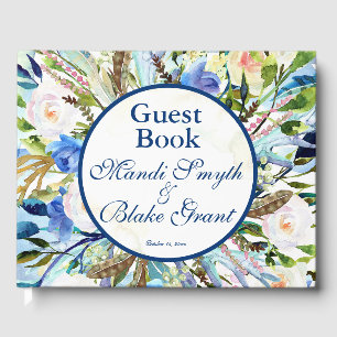 Livro De Visitas Casamento Floral Azul, Pálida Por Aquarela, Etc.