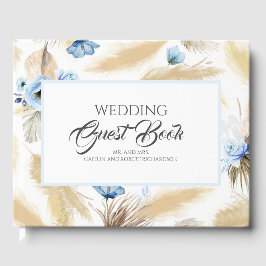 Livro De Visitas Casamento Floral Azul Pampas Grass Dusty