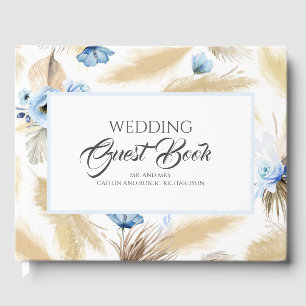 Livro De Visitas Casamento Floral Azul Pampas Grass Dusty