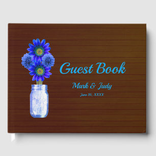 Livro De Visitas Casamento floral azul rústico escuro do frasco de