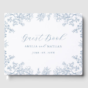 Livro De Visitas Casamento Floral Azul Vintage