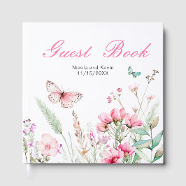 Livro De Visitas Casamento Floral Borboleta Rosa Primavera