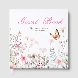 Livro De Visitas Casamento Floral Borboleta Rosa Profundo de Primav
