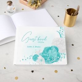Livro De Visitas casamento floral branco de turquesa