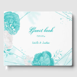 Livro De Visitas casamento floral branco de turquesa