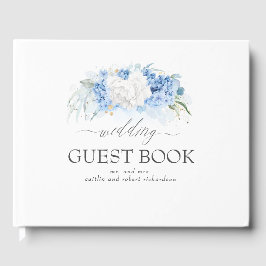 Livro De Visitas Casamento Floral Branco e Azul Dusty