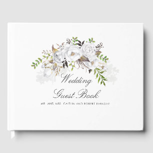 Livro De Visitas Casamento floral branco e Dourado