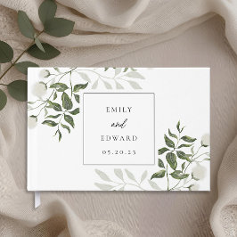 Livro De Visitas Casamento Floral Branco e Verde Sage