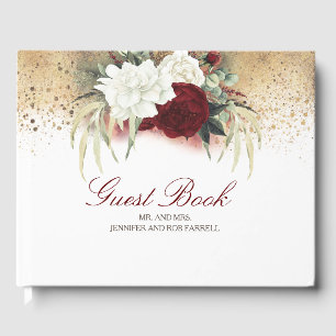 Livro De Visitas Casamento Floral Branco e Vermelho da Borgonha