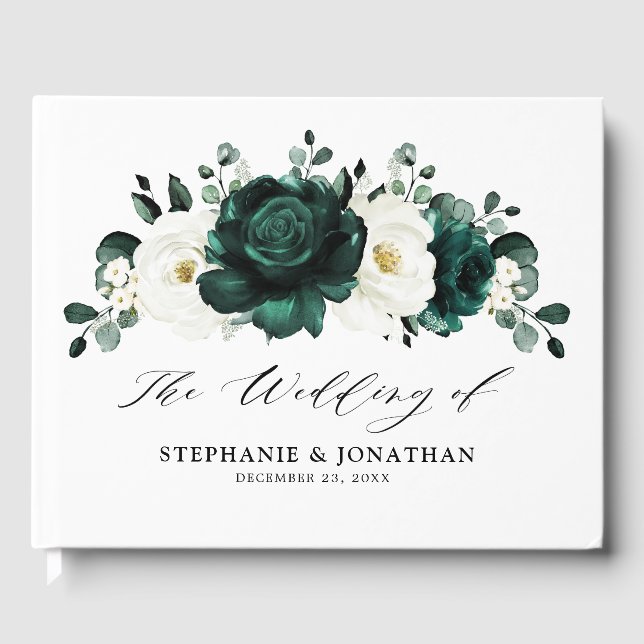 Livro De Visitas Casamento Floral Branco Eucalyptus Emerald Greener (Frente)