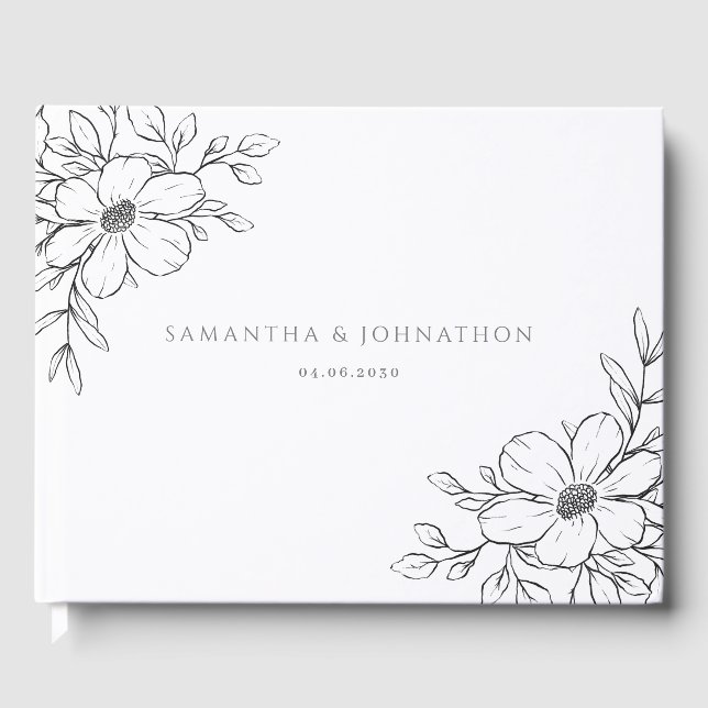Livro De Visitas Casamento Floral Branco Negro (Frente)