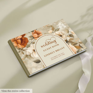 Livro De Visitas Casamento Floral Chic Boho Laranja Queimada Oliva 
