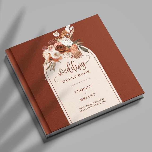 Livro De Visitas Casamento Floral Chic Terracotta Pampas Grass Boho (Chic Terracotta Pampas Grass Boho Floral Wedding Guest Book)