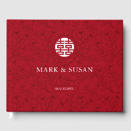 Livro De Visitas Casamento Floral Chinês Tradicional Elegante (RED)