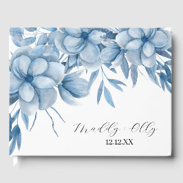Livro De Visitas Casamento Floral Cinza Gelado Azul