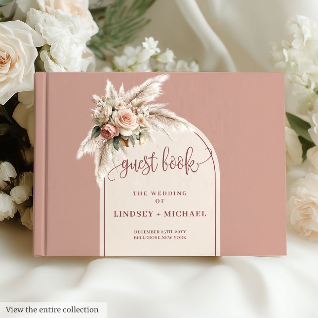 Livro De Visitas Casamento Floral Clássico Pampas Rosa-Rosa (Classic Dusty Pink Pampas Grass Floral Wedding Book)