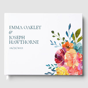 Livro De Visitas Casamento floral cor de turquesa brilhante Verão