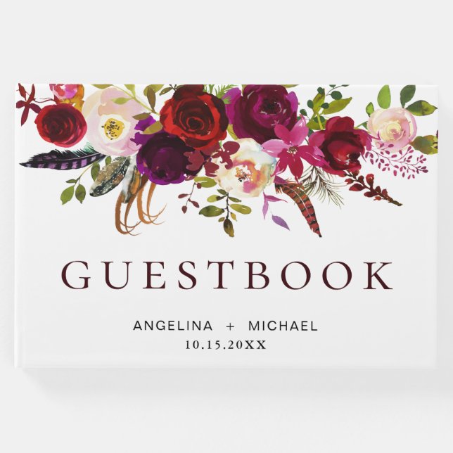 Livro De Visitas Casamento Floral da Boêmia da Boêmia Elegante Burg (Frente)