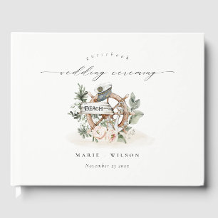 Livro De Visitas Casamento Floral Da Roda De Ancoragem Náutica Rúst