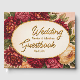 Livro De Visitas Casamento Floral de Aquarelas Blush Burgundy