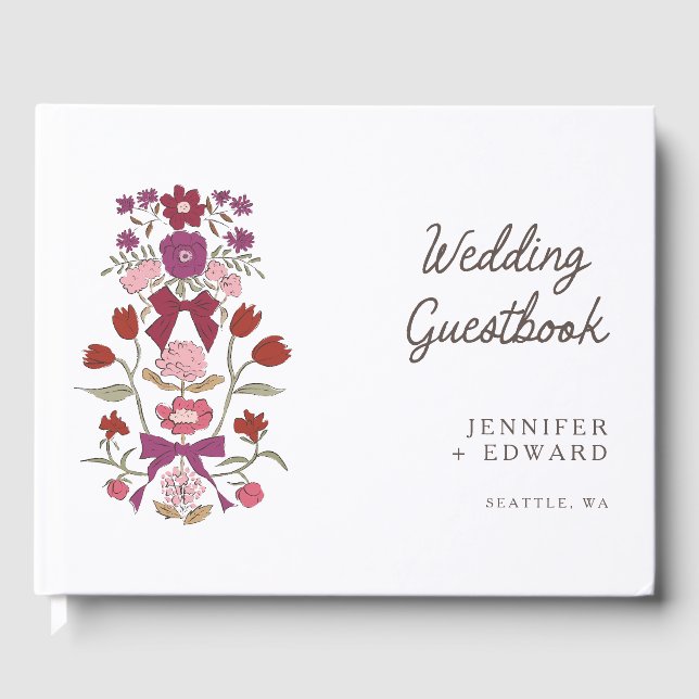 Livro De Visitas Casamento Floral de Arcos Magenta e Blossomas (Frente)