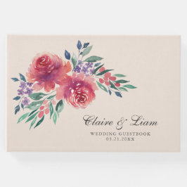 Livro De Visitas Casamento Floral de Creme e Roxo Romântico de Aqua