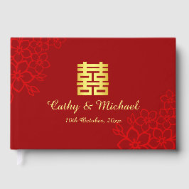 Livro De Visitas Casamento floral de dupla felicidade Chinesa