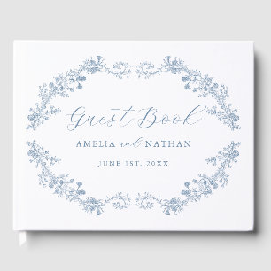 Livro De Visitas Casamento Floral de Elegante Blue Vintage