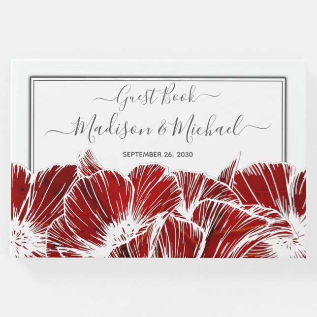 Livro De Visitas Casamento Floral de Elegante Red Poppy (Frente)