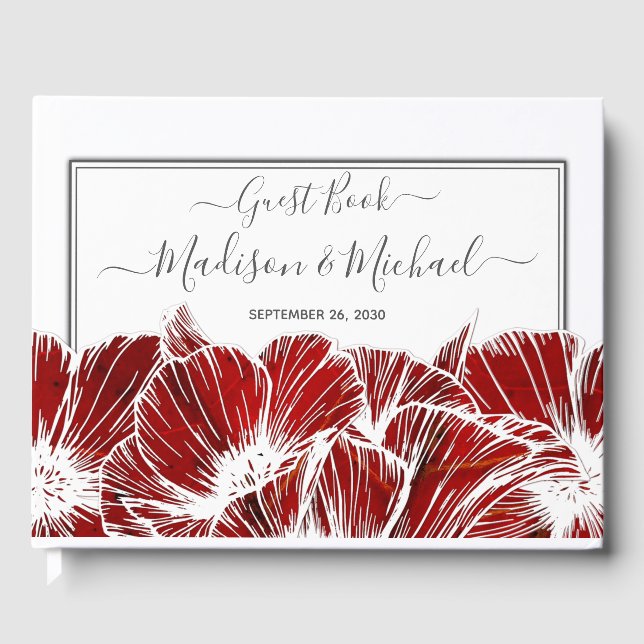 Livro De Visitas Casamento Floral de Elegante Red Poppy (Frente)