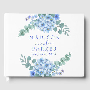 Livro De Visitas Casamento Floral de Hydrangea Azul
