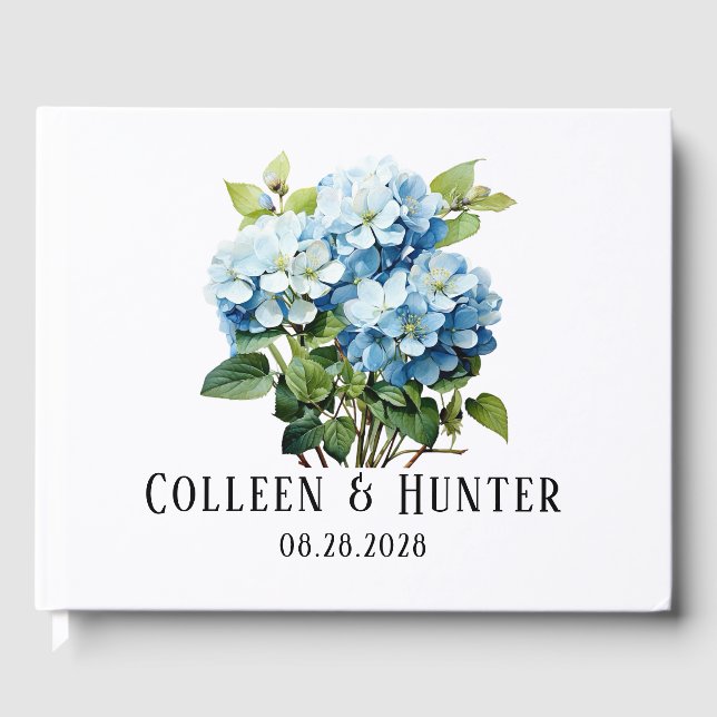 Livro De Visitas Casamento Floral de Hydrangea Blue Chic (Frente)