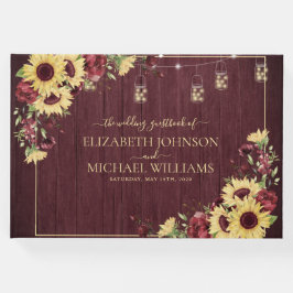 Livro De Visitas Casamento Floral de Madeira Rústica Sunflower Burg