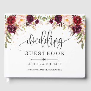 Livro De Visitas Casamento floral de ouro borbulhado de Boho marsal