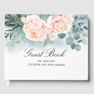 Livro De Visitas Casamento Floral de Peões Rosa-Blush
