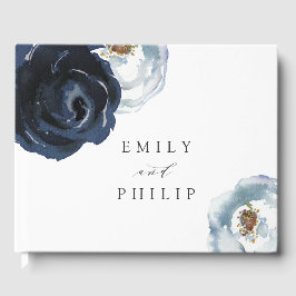 Livro De Visitas Casamento Floral de Peony Azul-Marinho Chic