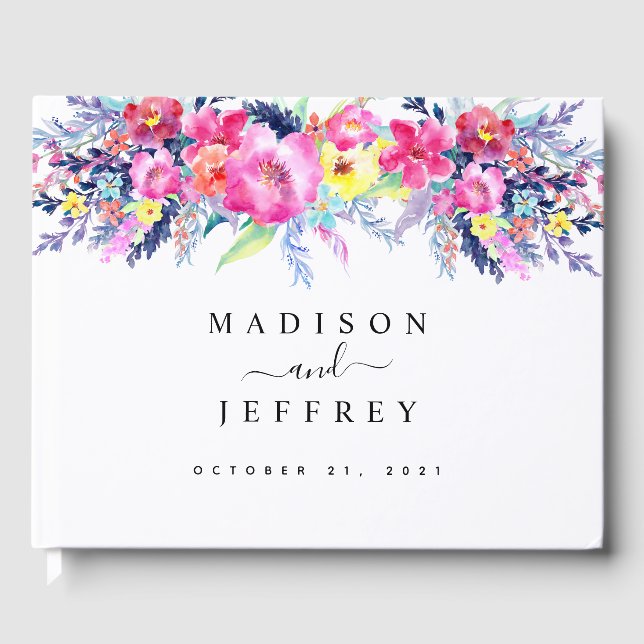 Livro De Visitas Casamento Floral de Primavera Amarelo e Rosa Quent (Frente)